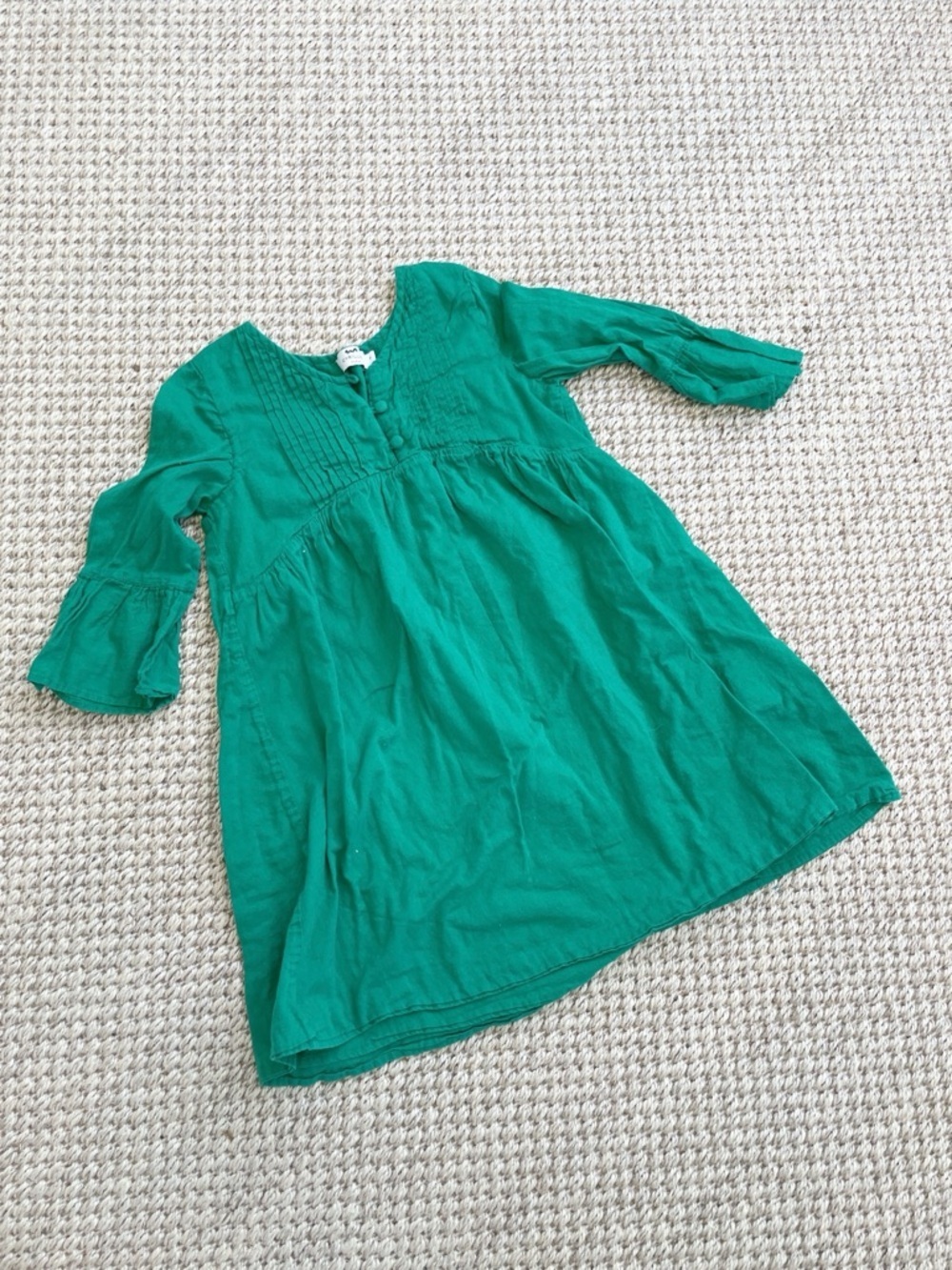 Cyrillus Paris Girls Green Dress Size 6 Boho Long Sleeve